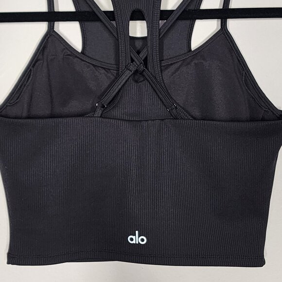 ALO Yoga Ribbed Airlift Enchanted Bra Tank Size M Black EUC - Picture 4 of 12